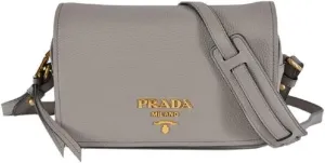 Prada Vitello Phenix Argilla Grey Leather Flap Crossbody Bag 1BD163