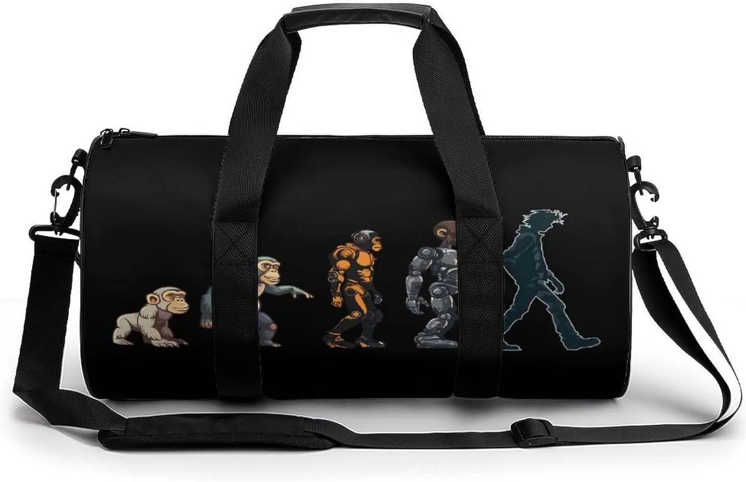 Prehistoric Ape Robot to Man Evolution Gym Bag Print Duffle Bag Weekender Travel Overnight Bag Sports Bag for Men Women Gym Swimming Yoga