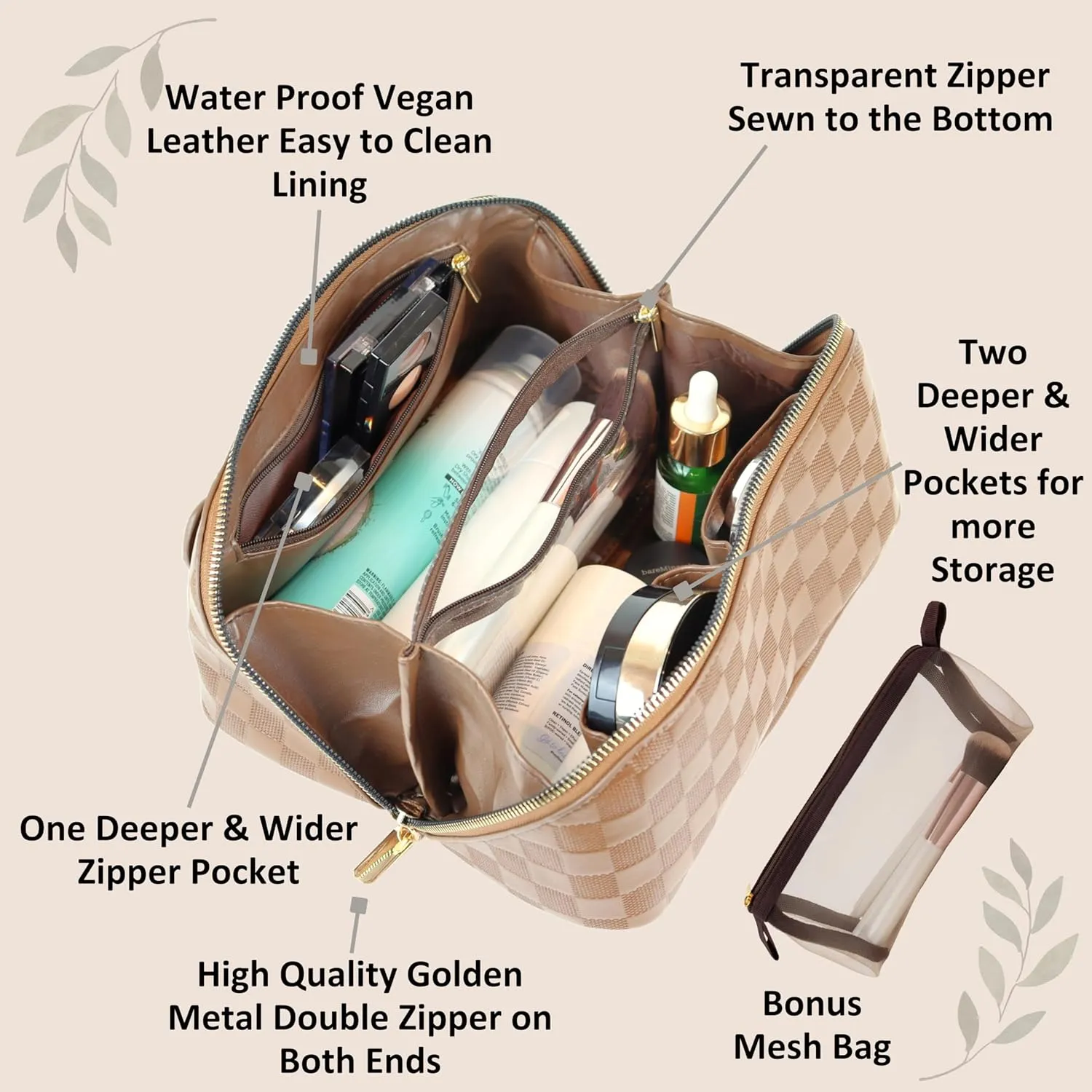 Premium Makeup Bag, Travel Toiletry Bag Set, Ideal Toiletry Bag for Women and Travel Essentials, great Makeup Bag Set, Beach Essentials, Cruise Ship Essentials, Road Trip Essentials.