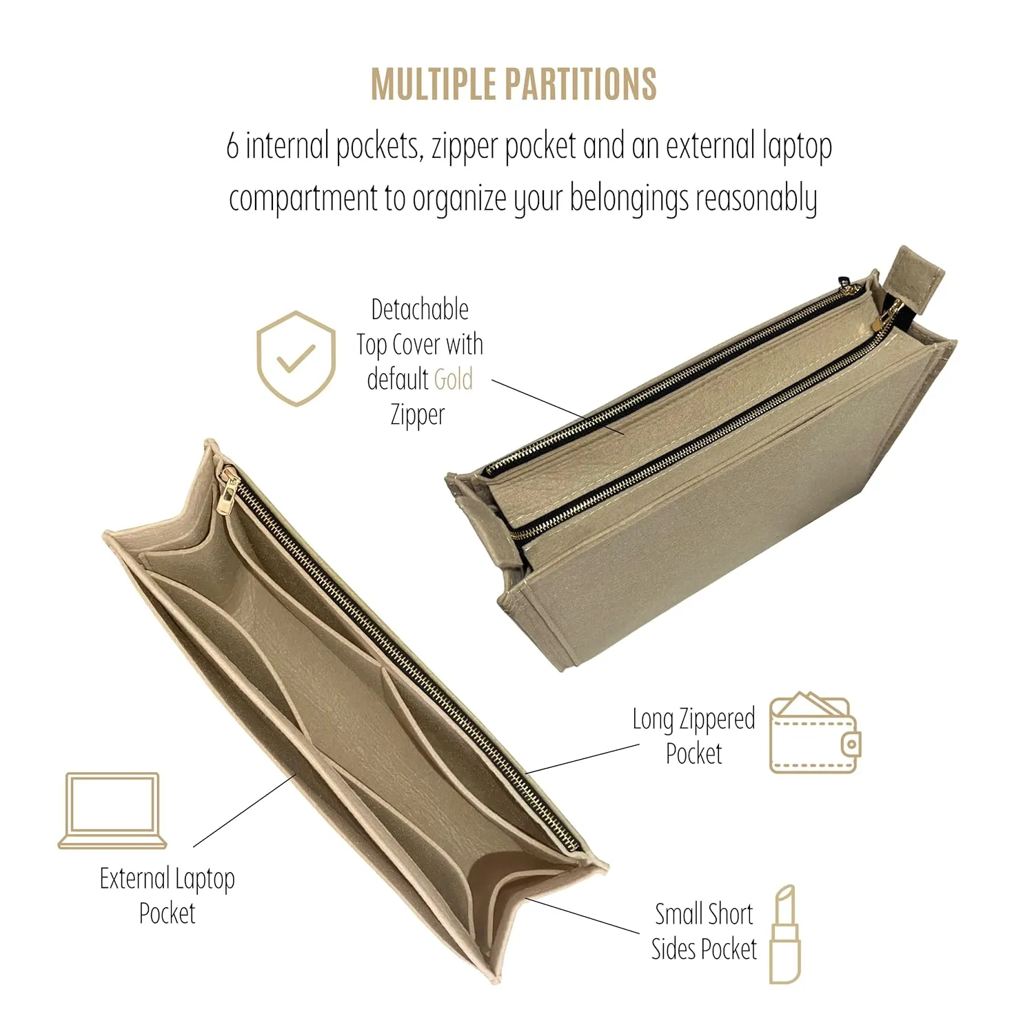 Premium Organizer compatible with Chloe Woody Tote Insert, Handmade Double Layered Felt Shaper for Medium Woody Tote Bag Organizer Insert, 2mm Thick (For Medium Woody, Beige)