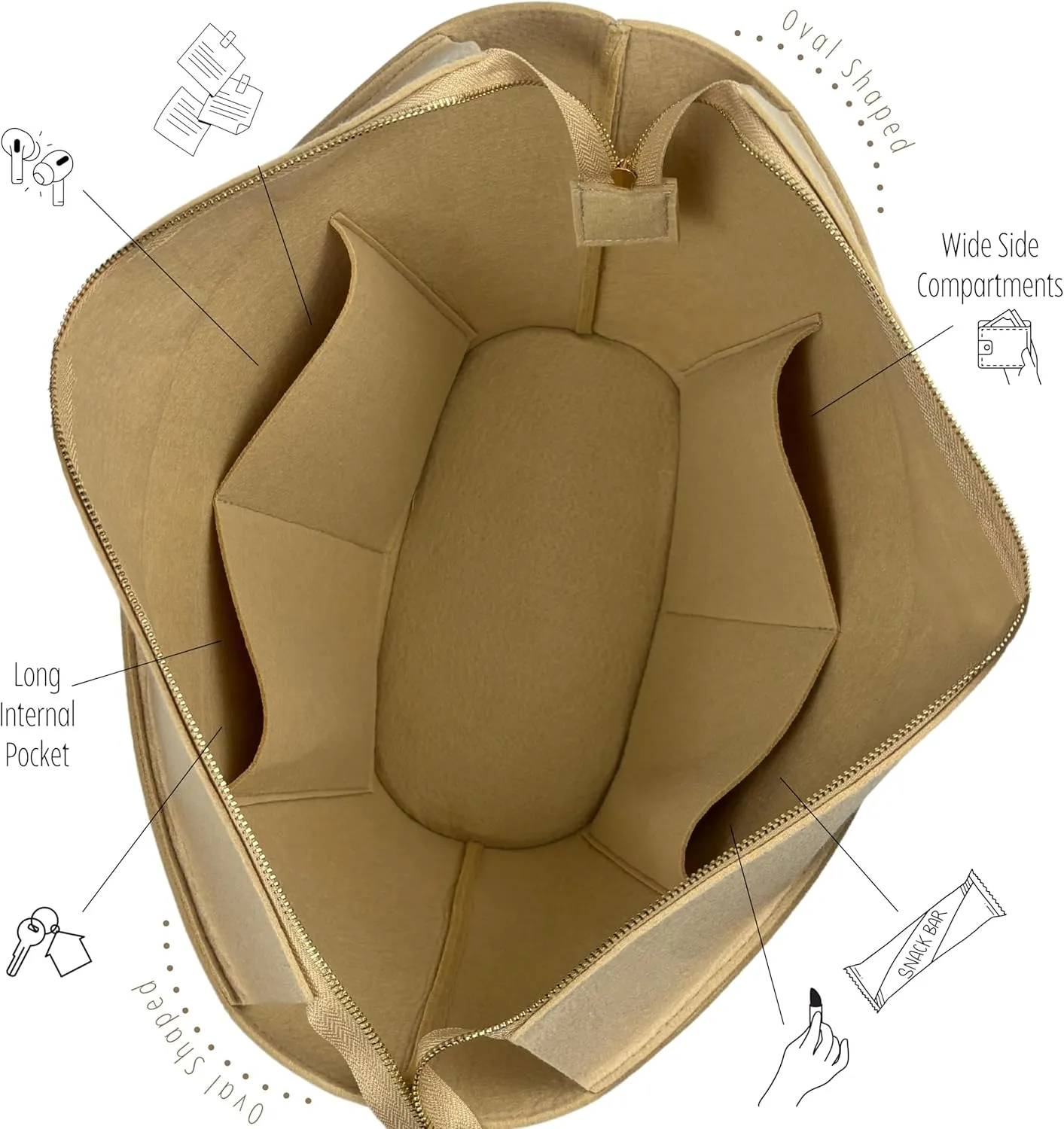 Premium Purse Organizer compatible with Celine Basket Bag Organizer Insert - Handmade Classic Panier in Palm Leaf, Perfect Fit Oval Shaped (Cream, For Medium Classic Panier)