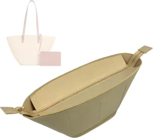 Premium Purse Organizer compatible with Celine Basket Bag Organizer Insert - Handmade Oval Supple Classic Panier in Rafia and Calfskin, Perfect Fit (Lightcoffee, For Nano Supple Panier)