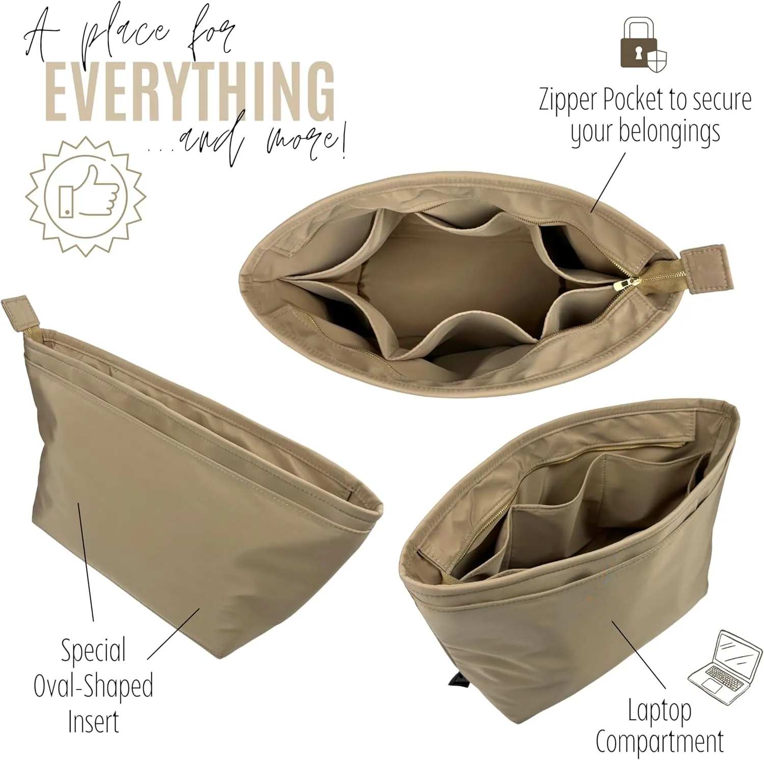 Premium Purse Organizer compatible with Gucci Ophidia Tote Bag Organizer - Handmade Nylon Insert, Perfect Fit for Small/Medium/Large Tote, Gold Zipper (Beige, For Medium Ophidia)