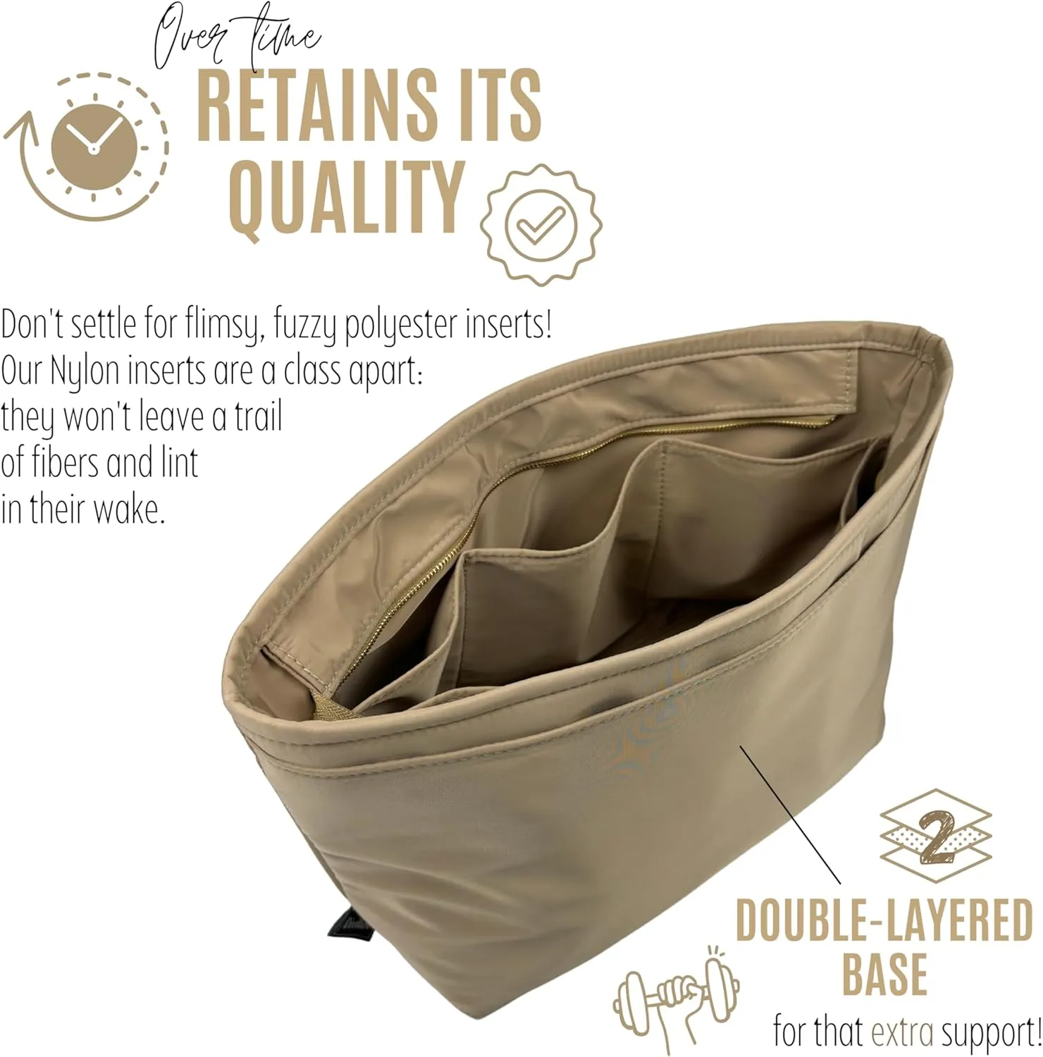 Premium Purse Organizer compatible with Gucci Ophidia Tote Bag Organizer - Handmade Nylon Insert, Perfect Fit for Small/Medium/Large Tote, Gold Zipper (Beige, For Medium Ophidia)