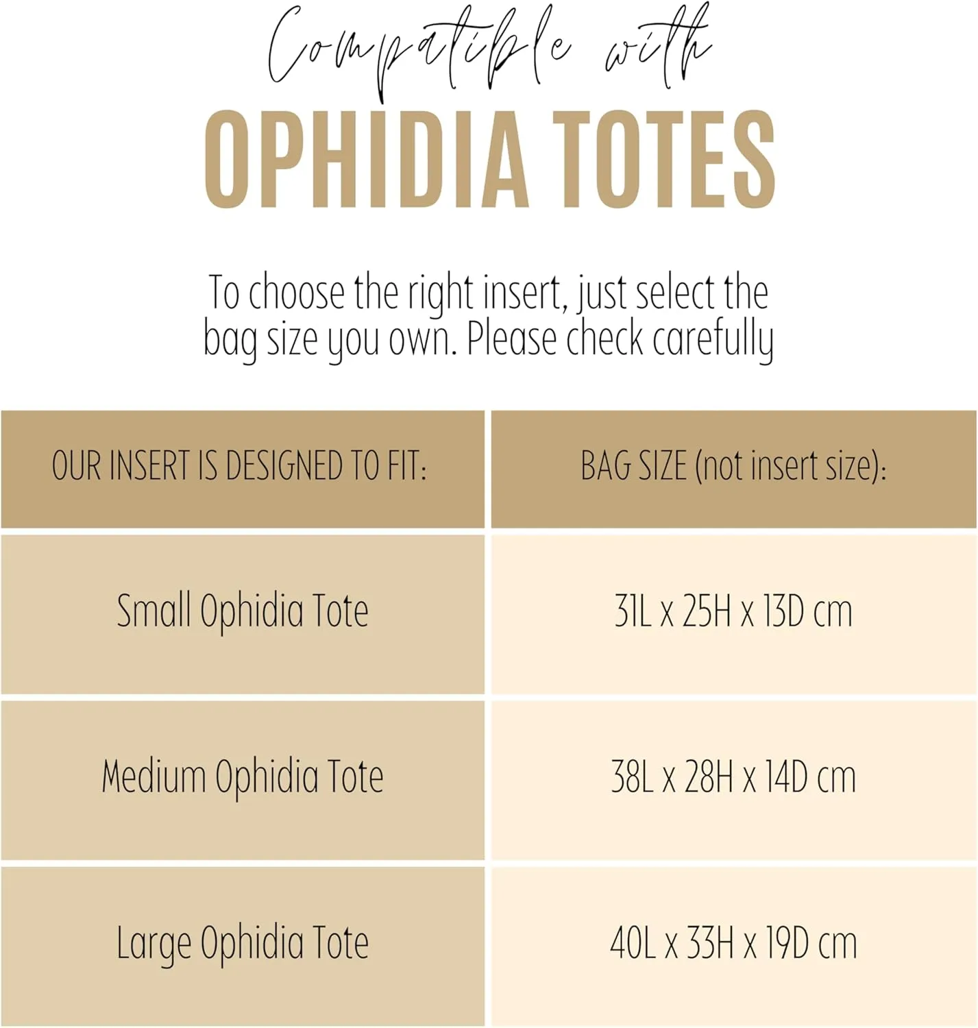 Premium Purse Organizer compatible with Gucci Ophidia Tote Bag Organizer - Handmade Nylon Insert, Perfect Fit for Small/Medium/Large Tote, Gold Zipper (Beige, For Medium Ophidia)
