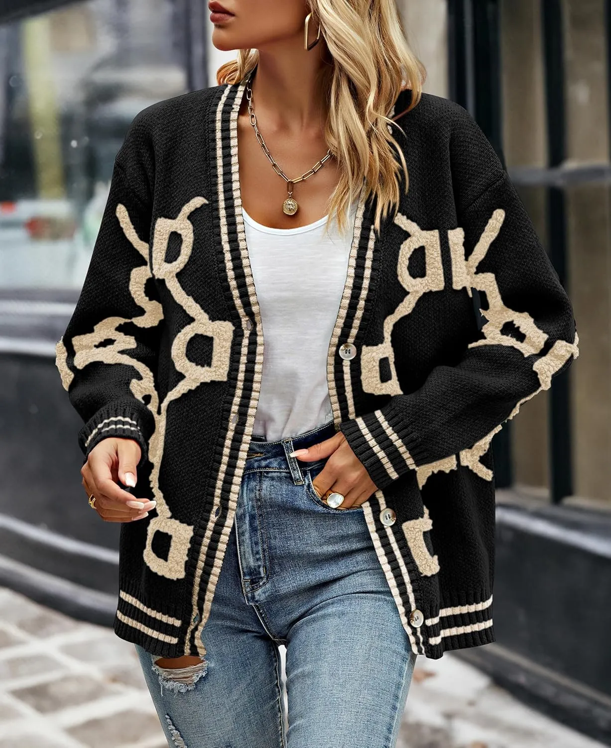 PRETTYGARDEN Women's Spring Fall Chunky Knit Cardigan Sweaters Casual Open Front Button Up Winter Coats Outerwear