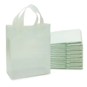 Prime Line Packaging Plastic Shopping Bags for Small Business, Boutiques, Goodie, Birthday, Jewelry, Retail, Frosted Sage Green, Bulk, 8x4x10 100 Pack