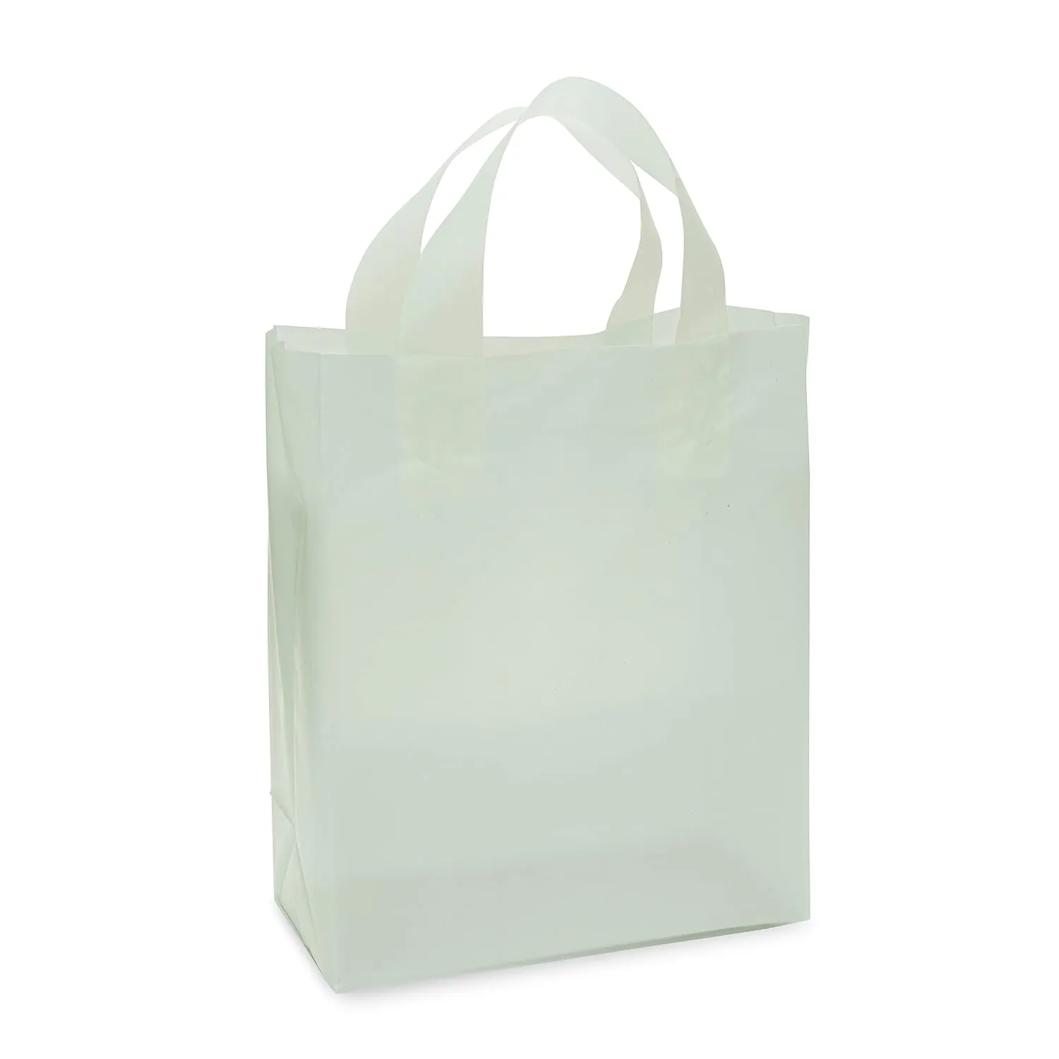 Prime Line Packaging Plastic Shopping Bags for Small Business, Boutiques, Goodie, Birthday, Jewelry, Retail, Frosted Sage Green, Bulk, 8x4x10 100 Pack