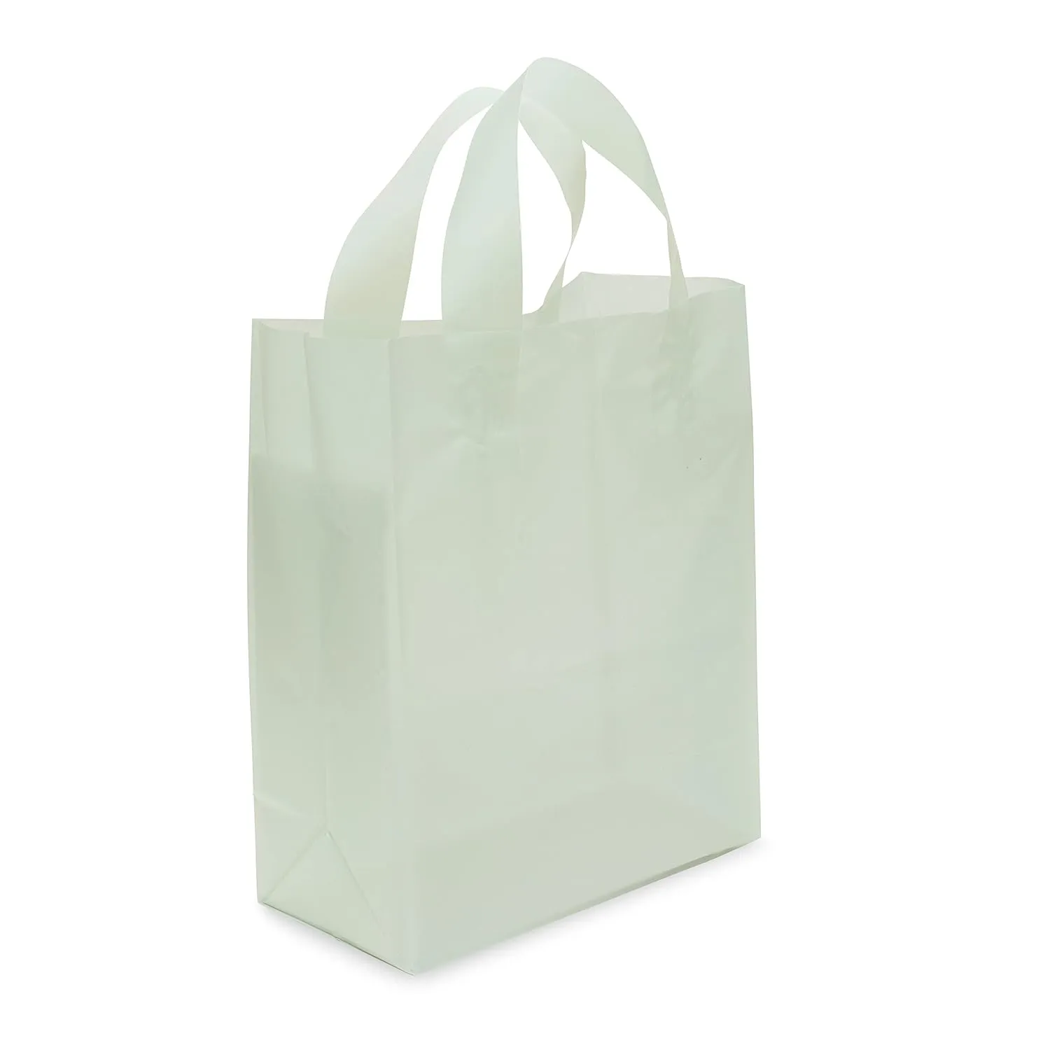 Prime Line Packaging Plastic Shopping Bags for Small Business, Boutiques, Goodie, Birthday, Jewelry, Retail, Frosted Sage Green, Bulk, 8x4x10 100 Pack