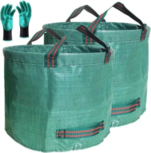 Professional 2-Pack 106 Gallon Lawn Garden Bags Large (D31, H31 inches) Yard Waste Bags w/Gardening Gloves, Big Leaf Bag,Debris Bags,Yard Waste Container,Lawn Weeds,Grass Clippings,Trash Bag 4 Handles