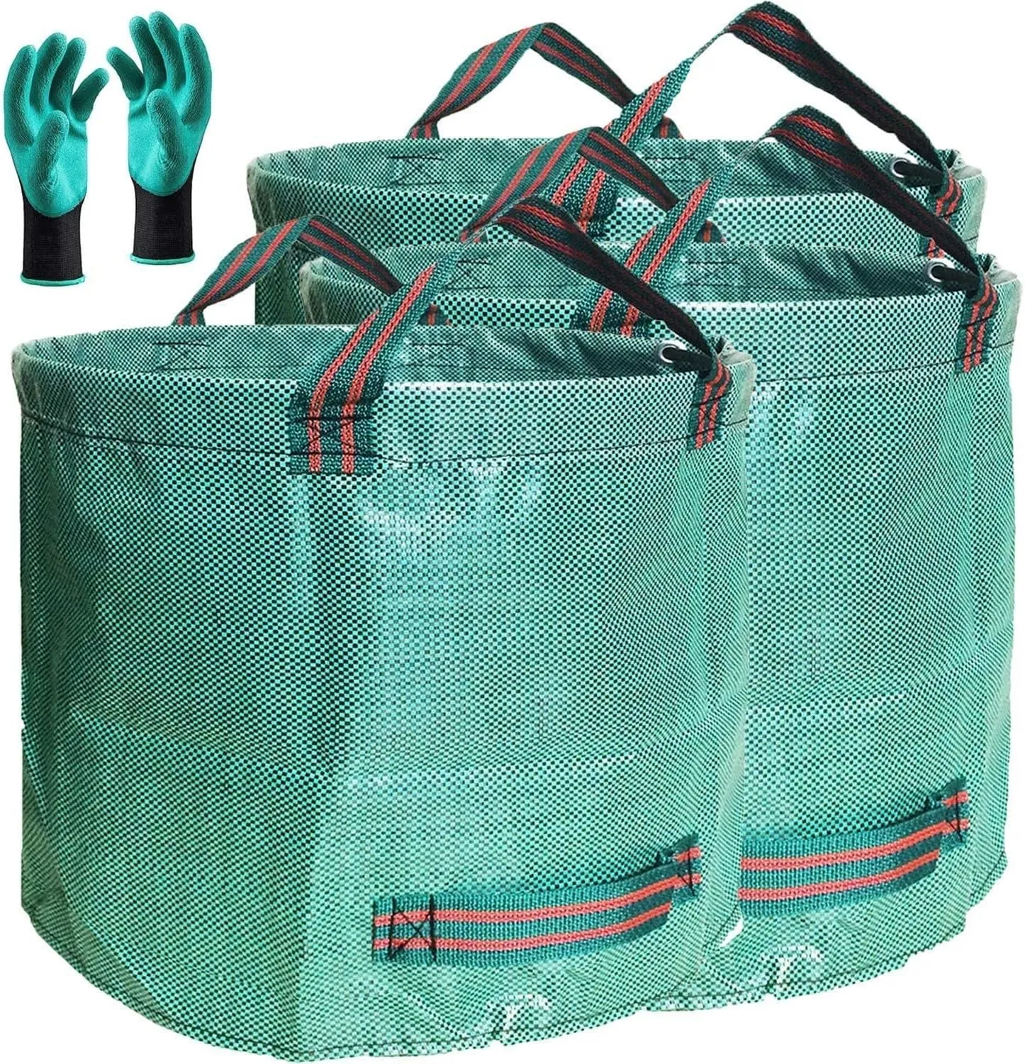 Professional 3-Pack 137 Gallon Lawn Garden Bags (D34, H34 inches) Big Yard Waste Bags with Garden Gloves, Extra Large Reusable Leaf Bags,Garden Clippings Bag,Leaf Container,Yard Trash Bags 4 Handles