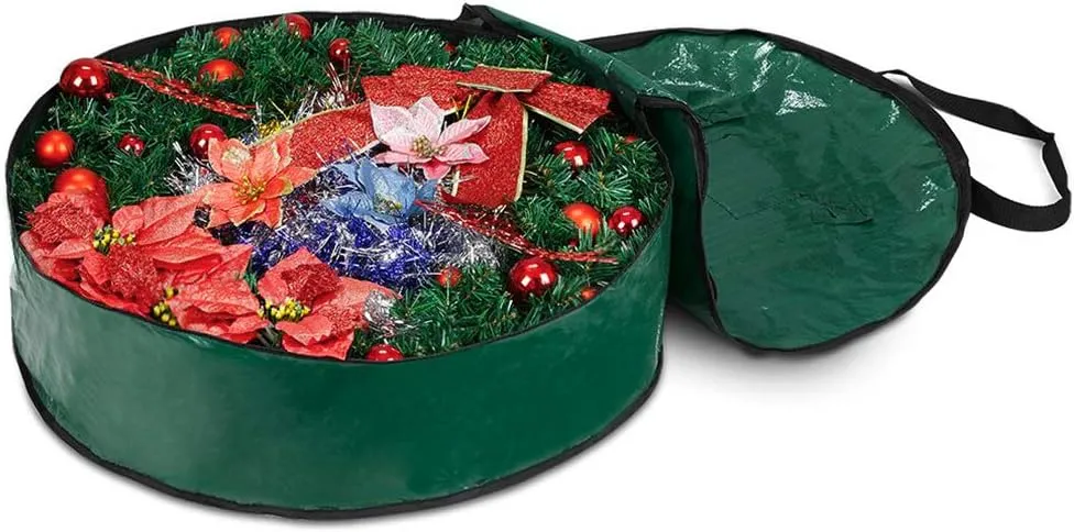 ProPik Christmas Wreath Storage Bag 36" - Garland Holiday Container with Tear Resistant Material - Featuring Heavy Duty Handles and Transparent Card Slot - 36” X 8” (Green)