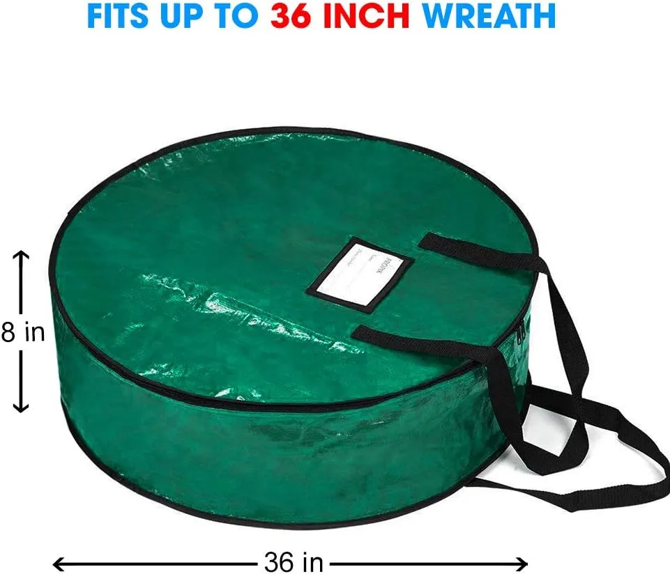 ProPik Christmas Wreath Storage Bag 36" - Garland Holiday Container with Tear Resistant Material - Featuring Heavy Duty Handles and Transparent Card Slot - 36” X 8” (Green)