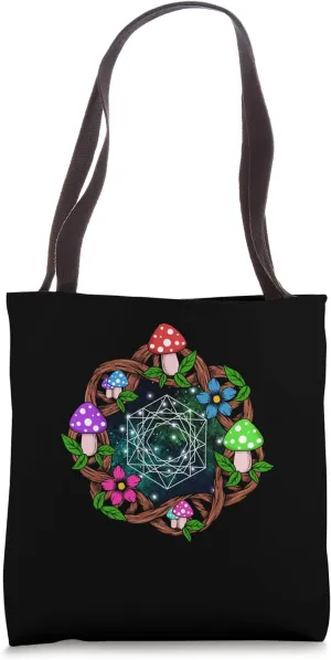 Psychedelic DNA Mushroom Cottagecore Geometric Trippy Tote Bag