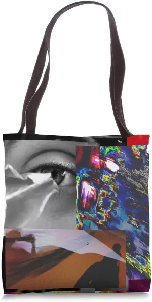 Psychedelic Eye Collage Tote Bag – Abstract Mixed Art Tote Bag