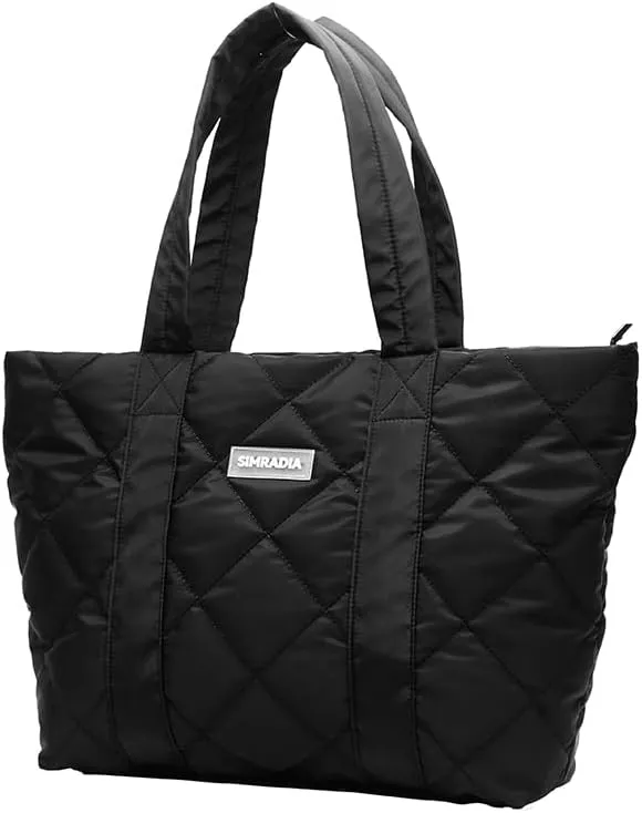 Puffer Tote Bag for Women, 17L Large Quilted Puffy Handbag Fashion Lightweight Zipper Shoulder Bag