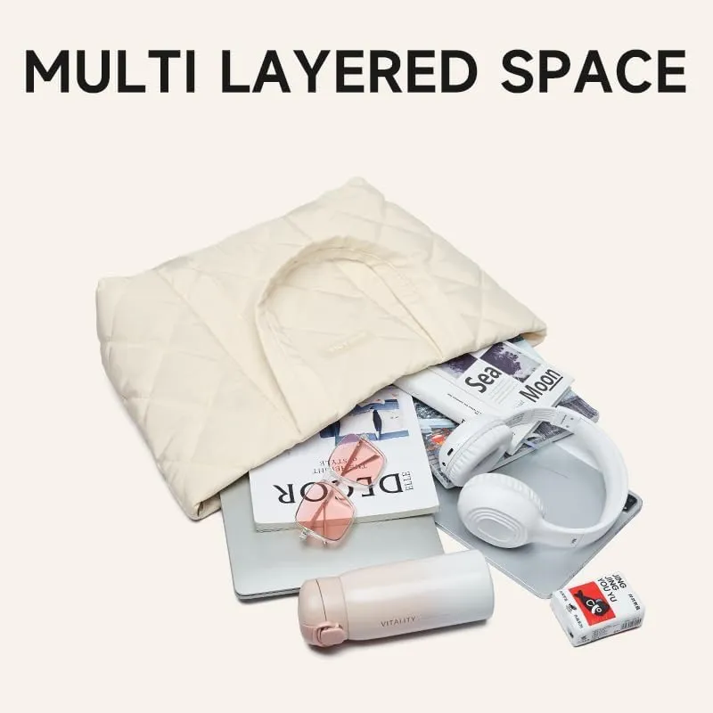 Puffer Tote Bag for Women, 17L Large Quilted Puffy Handbag Fashion Lightweight Zipper Shoulder Bag