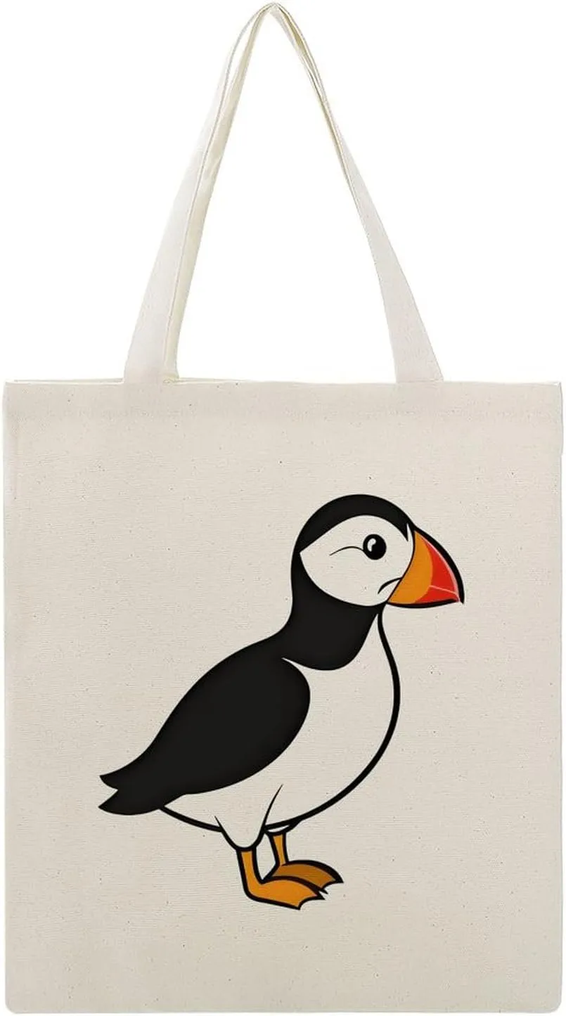 Puffin Bird Silhouette Canvas Tote Bag Reusable Shopping Bag