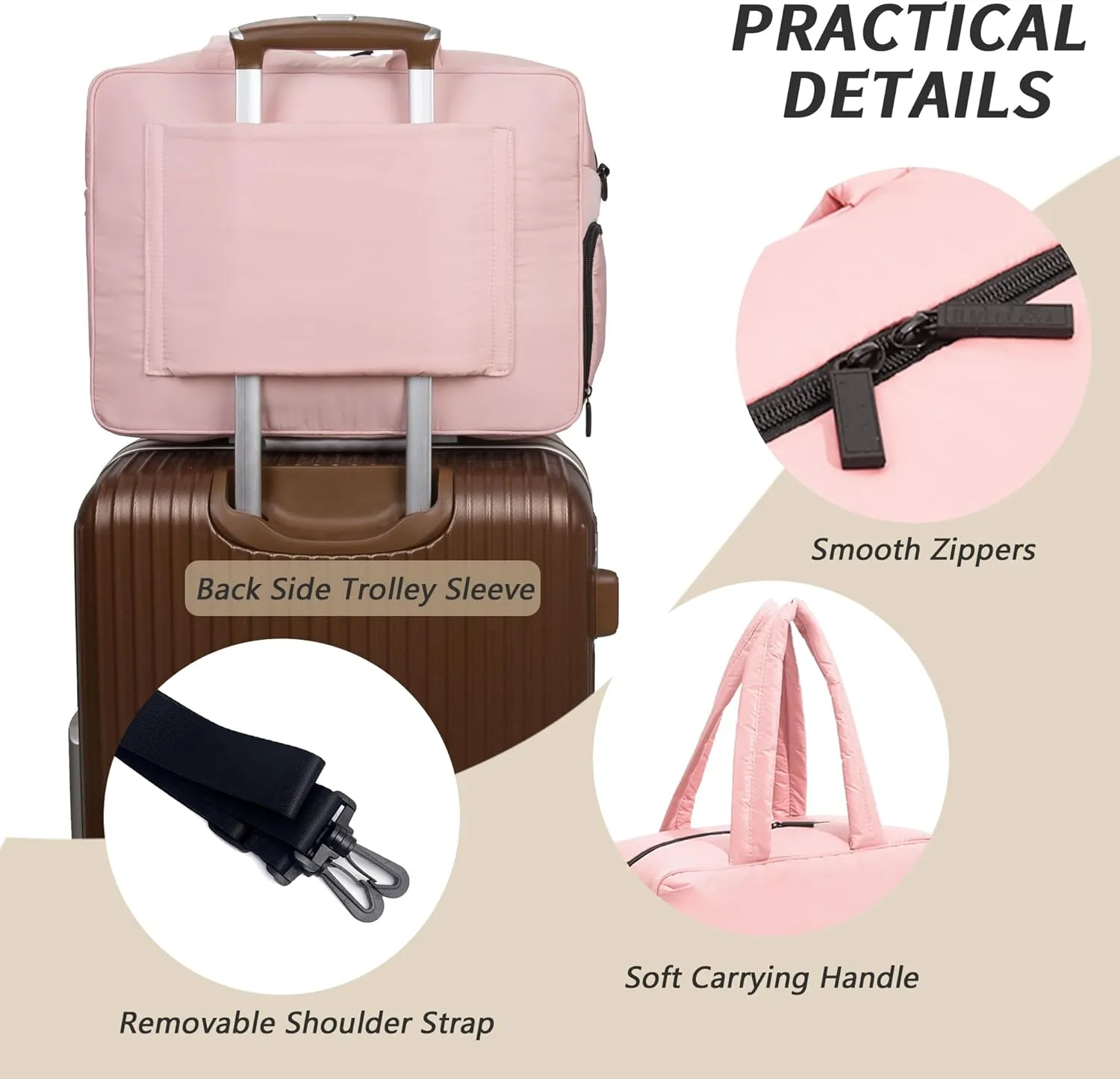 Puffy Duffle, Waterproof Carry On Weekender, Soft Travel Bag with Shoes Compartment & Small ID Bag