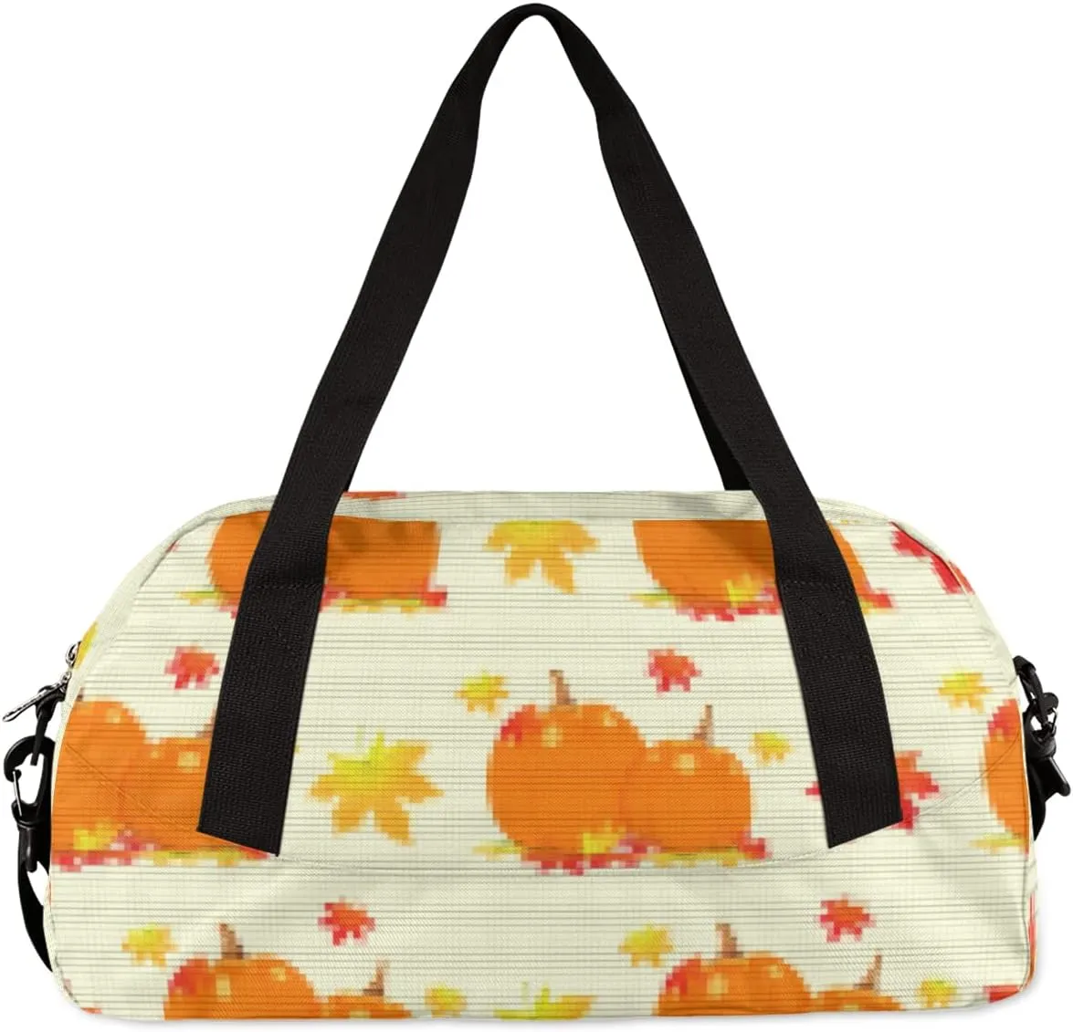 Pumpkins Fall Maple Leaves Kids Duffel Bag for Girls Boys Teens, Pumpkins Pixel Wind Dance Bag Overnight Small Duffel Bag Carry On Weekend Sports Gym Travel Bag for School Practice Gymnastics Ballet