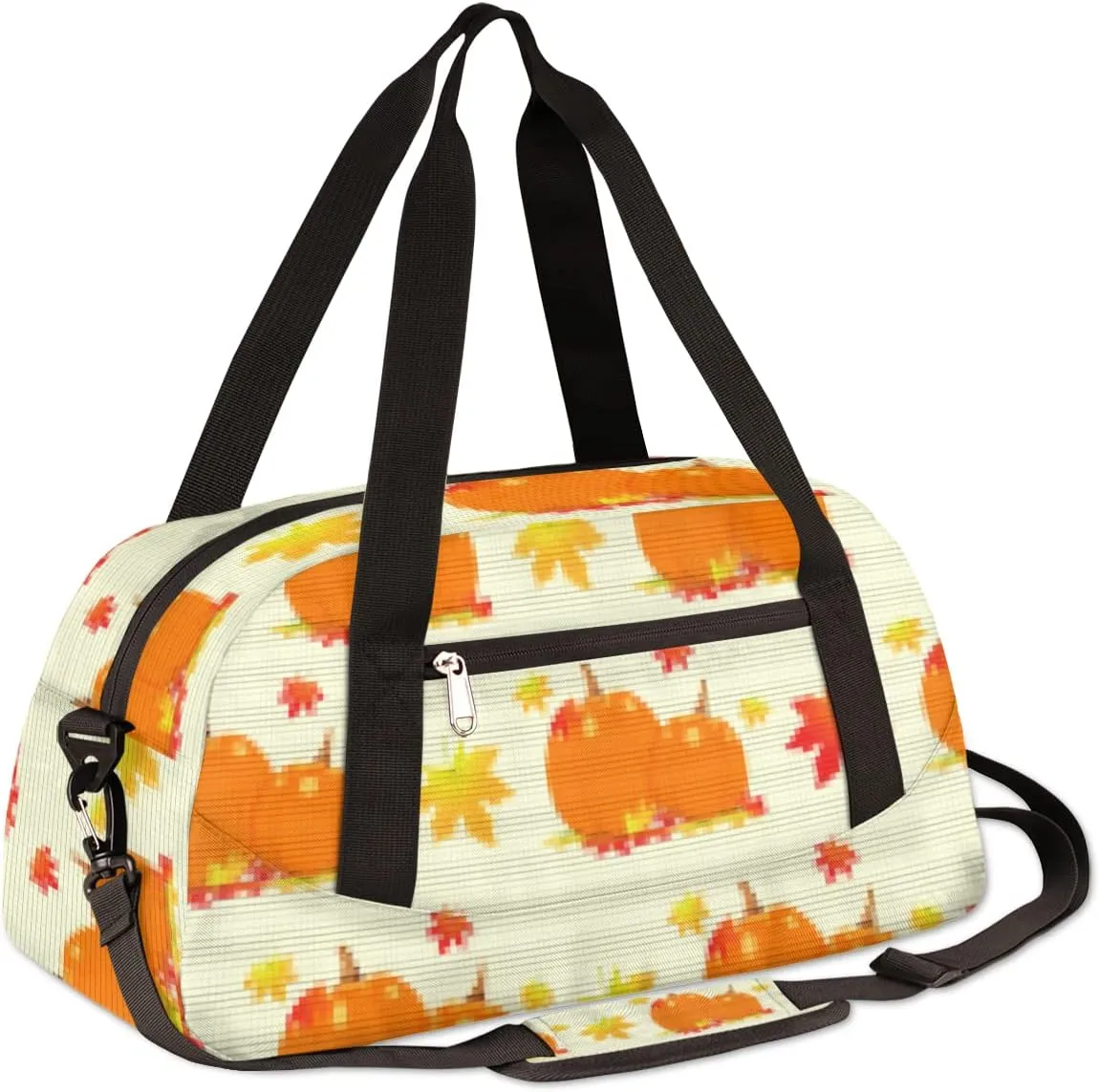 Pumpkins Fall Maple Leaves Kids Duffel Bag for Girls Boys Teens, Pumpkins Pixel Wind Dance Bag Overnight Small Duffel Bag Carry On Weekend Sports Gym Travel Bag for School Practice Gymnastics Ballet