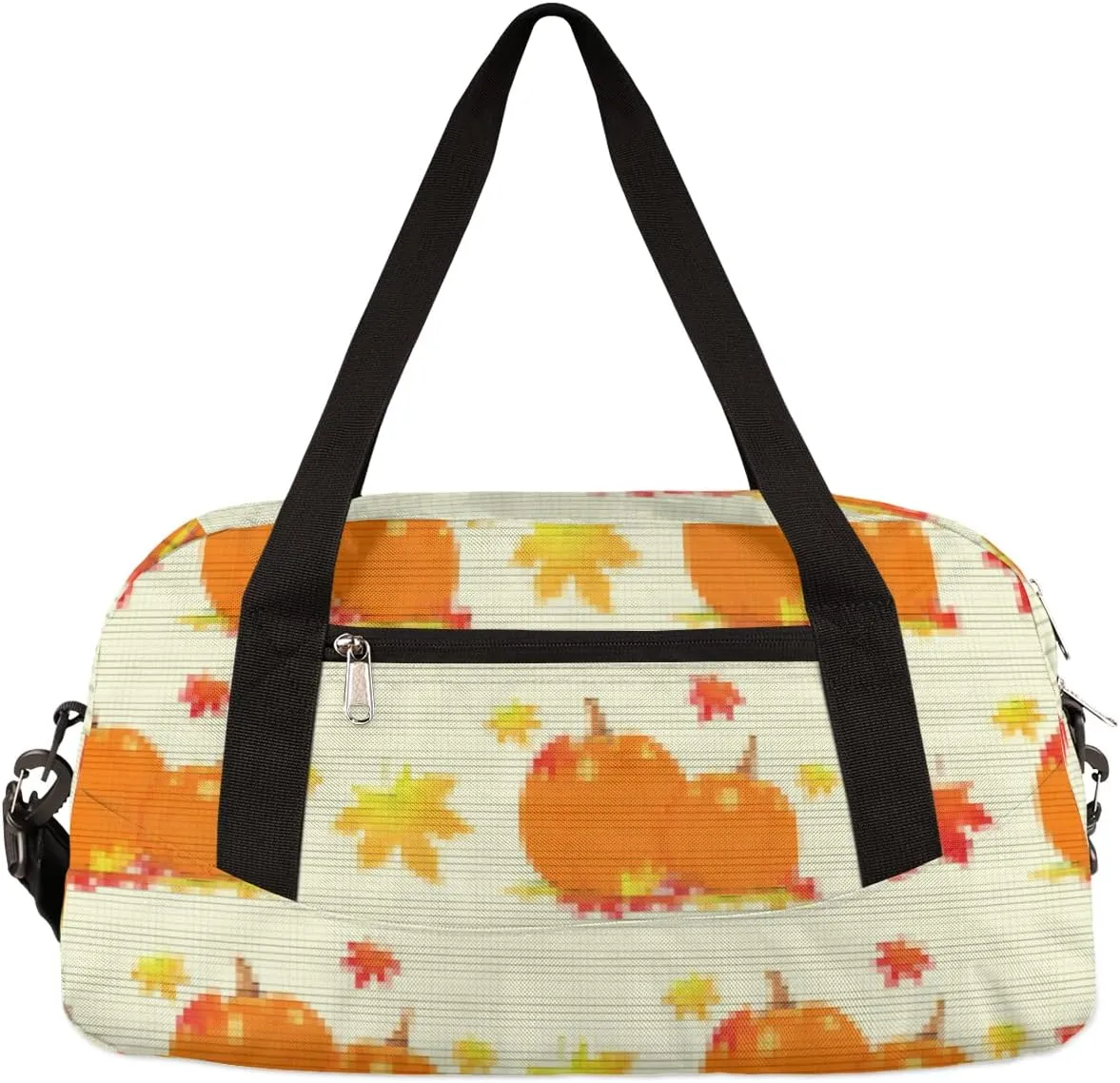 Pumpkins Fall Maple Leaves Kids Duffel Bag for Girls Boys Teens, Pumpkins Pixel Wind Dance Bag Overnight Small Duffel Bag Carry On Weekend Sports Gym Travel Bag for School Practice Gymnastics Ballet