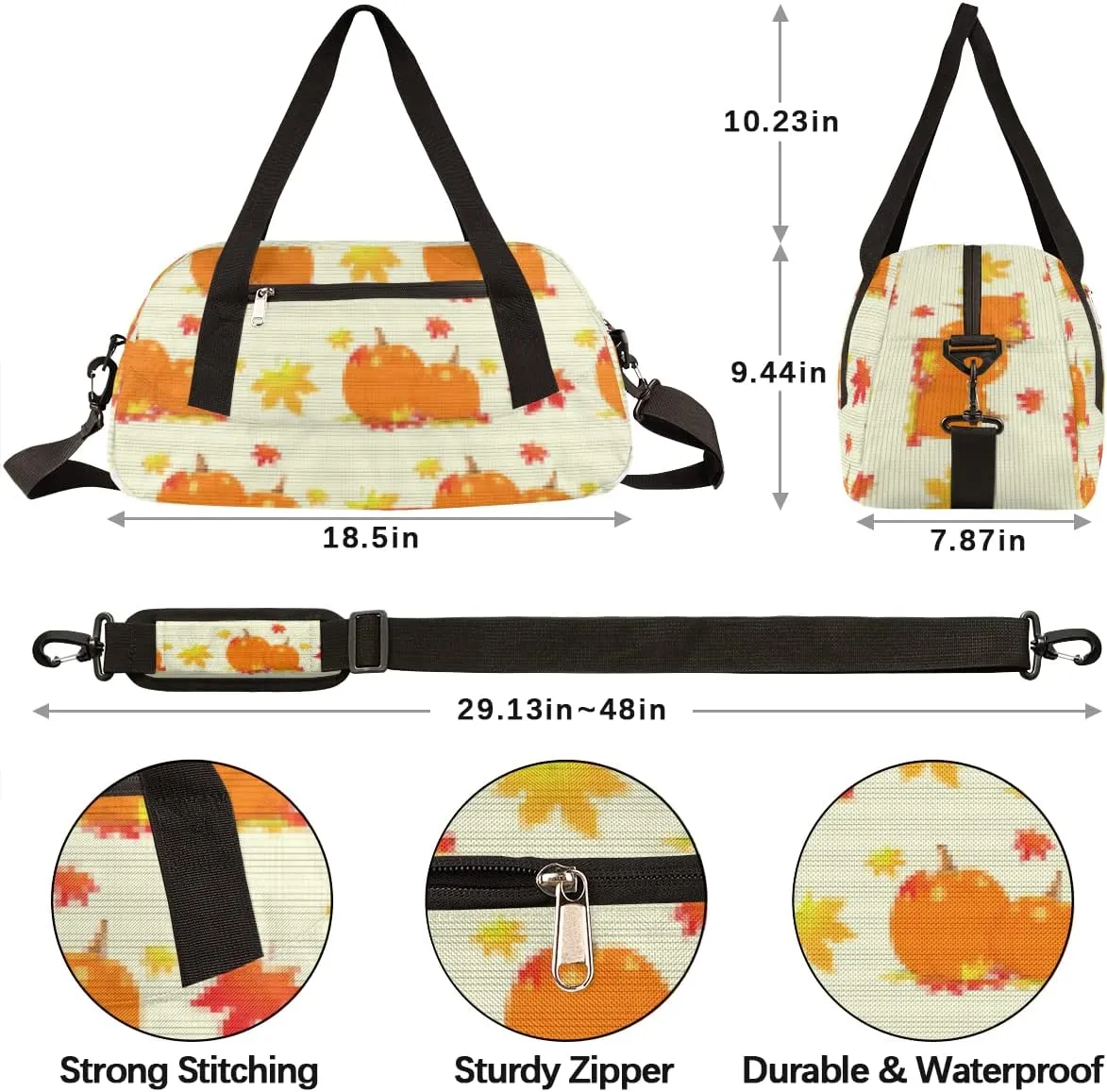 Pumpkins Fall Maple Leaves Kids Duffel Bag for Girls Boys Teens, Pumpkins Pixel Wind Dance Bag Overnight Small Duffel Bag Carry On Weekend Sports Gym Travel Bag for School Practice Gymnastics Ballet
