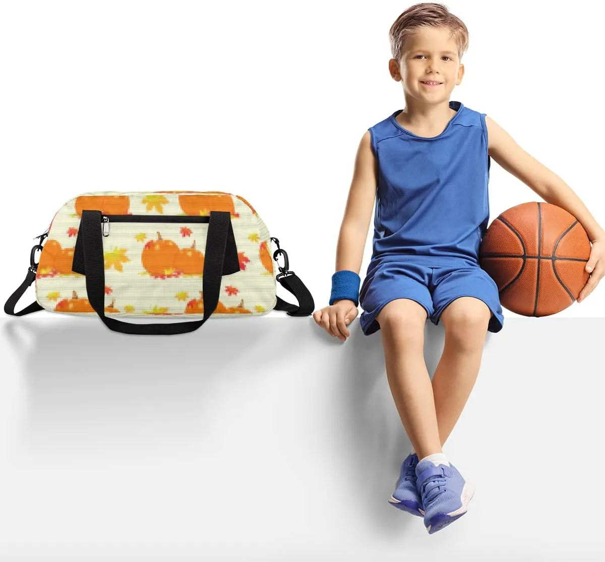 Pumpkins Fall Maple Leaves Kids Duffel Bag for Girls Boys Teens, Pumpkins Pixel Wind Dance Bag Overnight Small Duffel Bag Carry On Weekend Sports Gym Travel Bag for School Practice Gymnastics Ballet