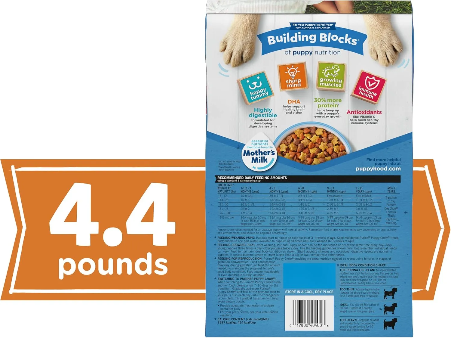 Purina Puppy Chow High Protein Dry Puppy Food, Complete With Real Chicken - (4) 4.4 lb. Bags
