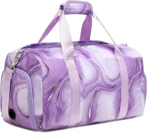 Purple Dance Bag with Wet Compartment for Girls, Dance Duffle Bag Large-capacity Weekender Overnight Travel Sleepover Bags with Shoe Pouch and Air Hole for Girls Women