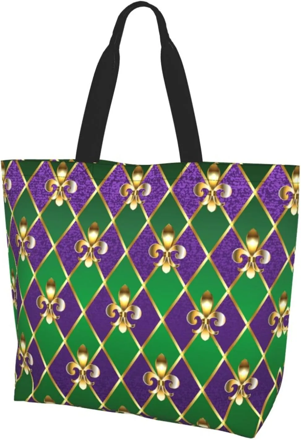 Purple Green Fleur De Lis Tote Bag For Women, Shoulder Bags Big Reusable Grocery Handbag For Travel Gym Picnic