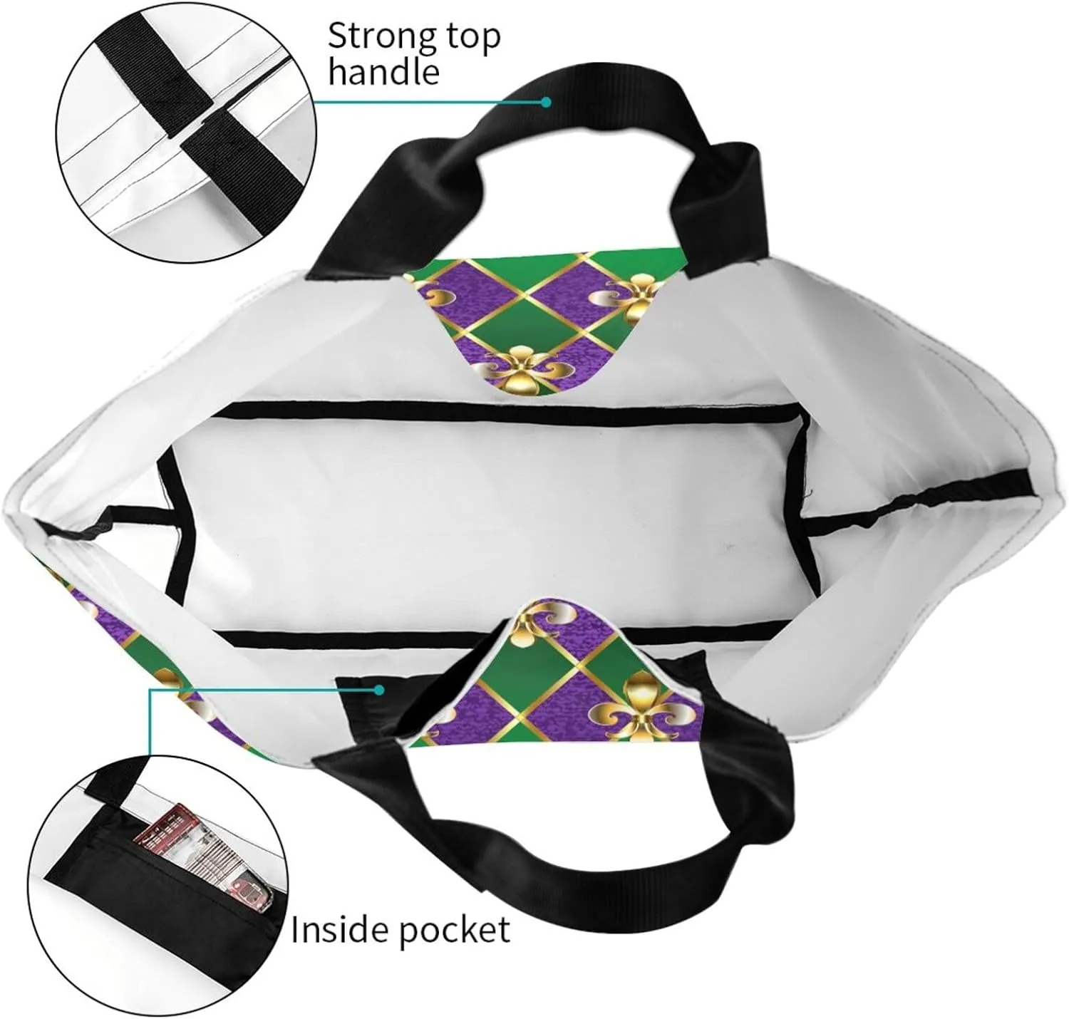 Purple Green Fleur De Lis Tote Bag For Women, Shoulder Bags Big Reusable Grocery Handbag For Travel Gym Picnic