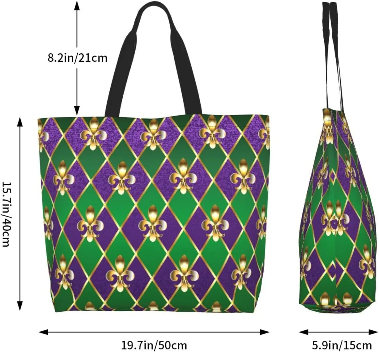 Purple Green Fleur De Lis Tote Bag For Women, Shoulder Bags Big Reusable Grocery Handbag For Travel Gym Picnic
