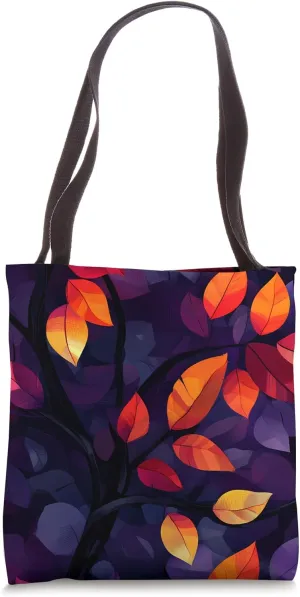 Purple Modern Geometric Fall Decor & Colorful Leaves Art Tote Bag