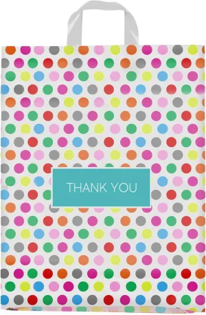 Purple Q Crafts Printed Polka Dot Thank You Bag. 50 PACK 15"x18". Frosted Soft Loop Shopping Bag with Gusset for Merchandise, Boutiques (15"x18")