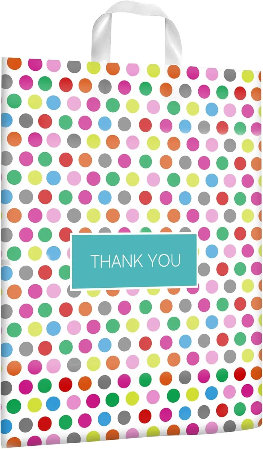 Purple Q Crafts Printed Polka Dot Thank You Bag. 50 PACK 15"x18". Frosted Soft Loop Shopping Bag with Gusset for Merchandise, Boutiques (15"x18")