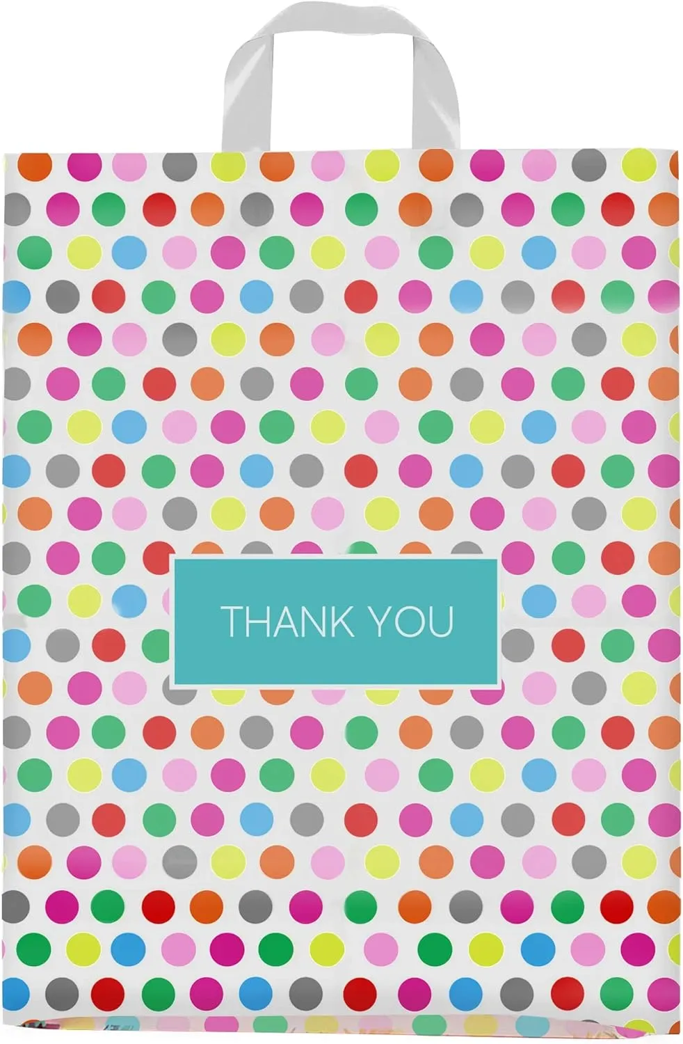 Purple Q Crafts Printed Polka Dot Thank You Bag. 50 PACK 15"x18". Frosted Soft Loop Shopping Bag with Gusset for Merchandise, Boutiques (15"x18")