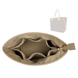 Purse Organizer compatible with Neverfull PM/MM/GM Bag Organizer with Zipper, Handmade Water Resistant Oval-Shaped Premium Insert, Perfect Fit Gold Zipper (Neverf*ll GM, Beige)