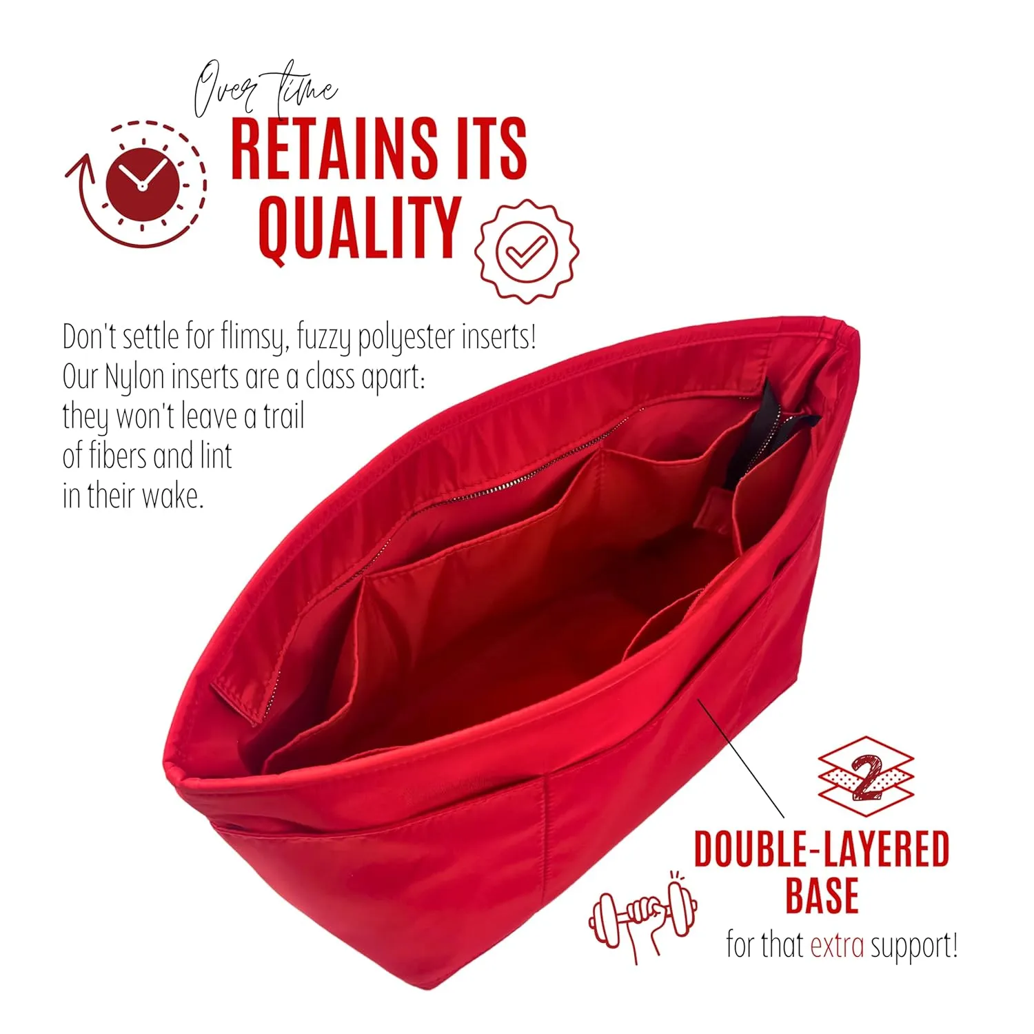 Purse Organizer compatible with Neverfull PM/MM/GM Bag Organizer with Zipper, Handmade Water Resistant Oval-Shaped Premium Insert, Perfect Fit Gold Zipper (Neverf*ll GM, Red)