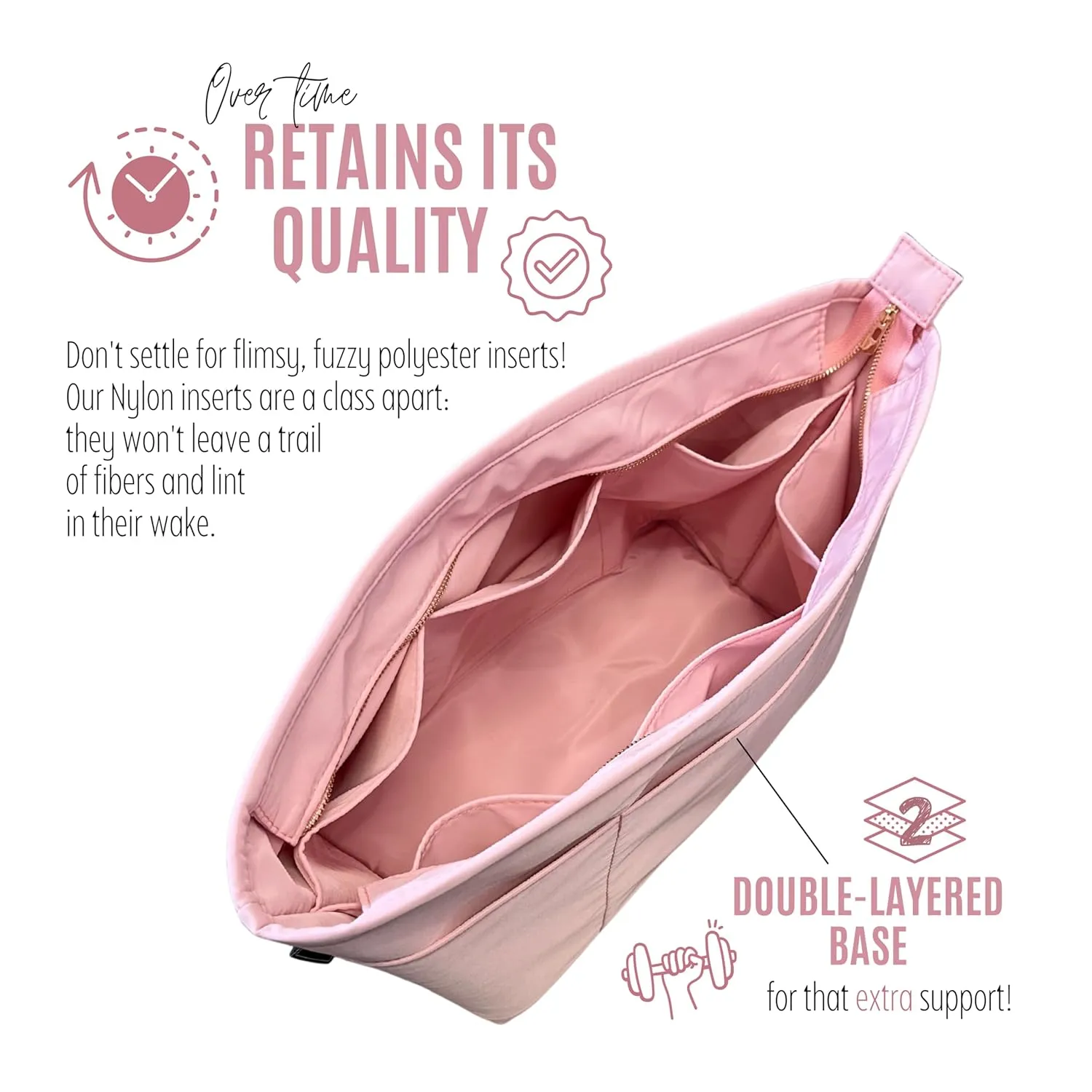 Purse Organizer compatible with Neverfull PM/MM/GM Bag Organizer with Zipper, Handmade Water Resistant Oval-Shaped Premium Insert, Perfect Fit Gold Zipper (Neverf*ll GM, Rose Ballerine)