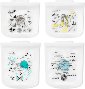Pyrex Platinum Silicone 4-Pc Storage Set, 2 Reusable Sandwich Bags, 2 Reusable Half-Gallon Freezer Bags, Non-Toxic, BPA-Free, Airtight & Leak-Proof, Microwave, Freezer Safe, Star Wars
