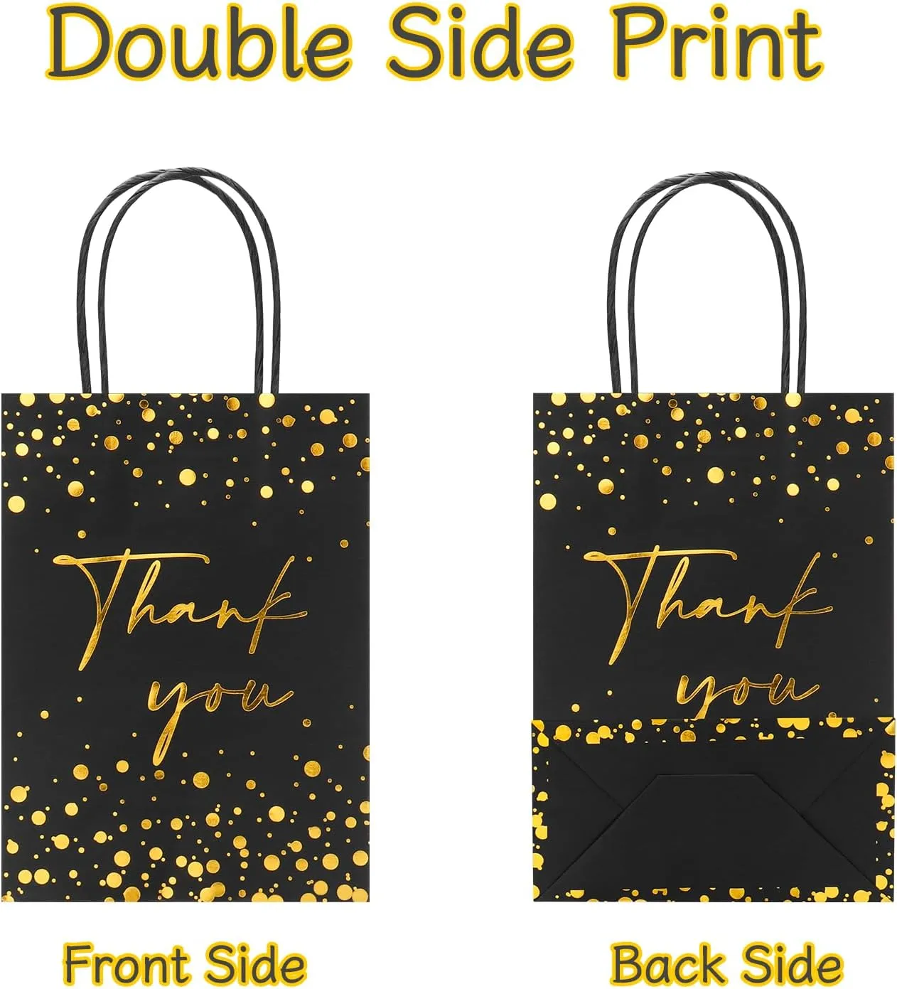 QIELSER 30 Pcs Thank You Gift Bags with Tissue Paper Gold Foil Black Gift Bags with Handle for Business, Birthday, Baby Shower, Bridal Shower, Wedding, 8.3x6x3.2 in