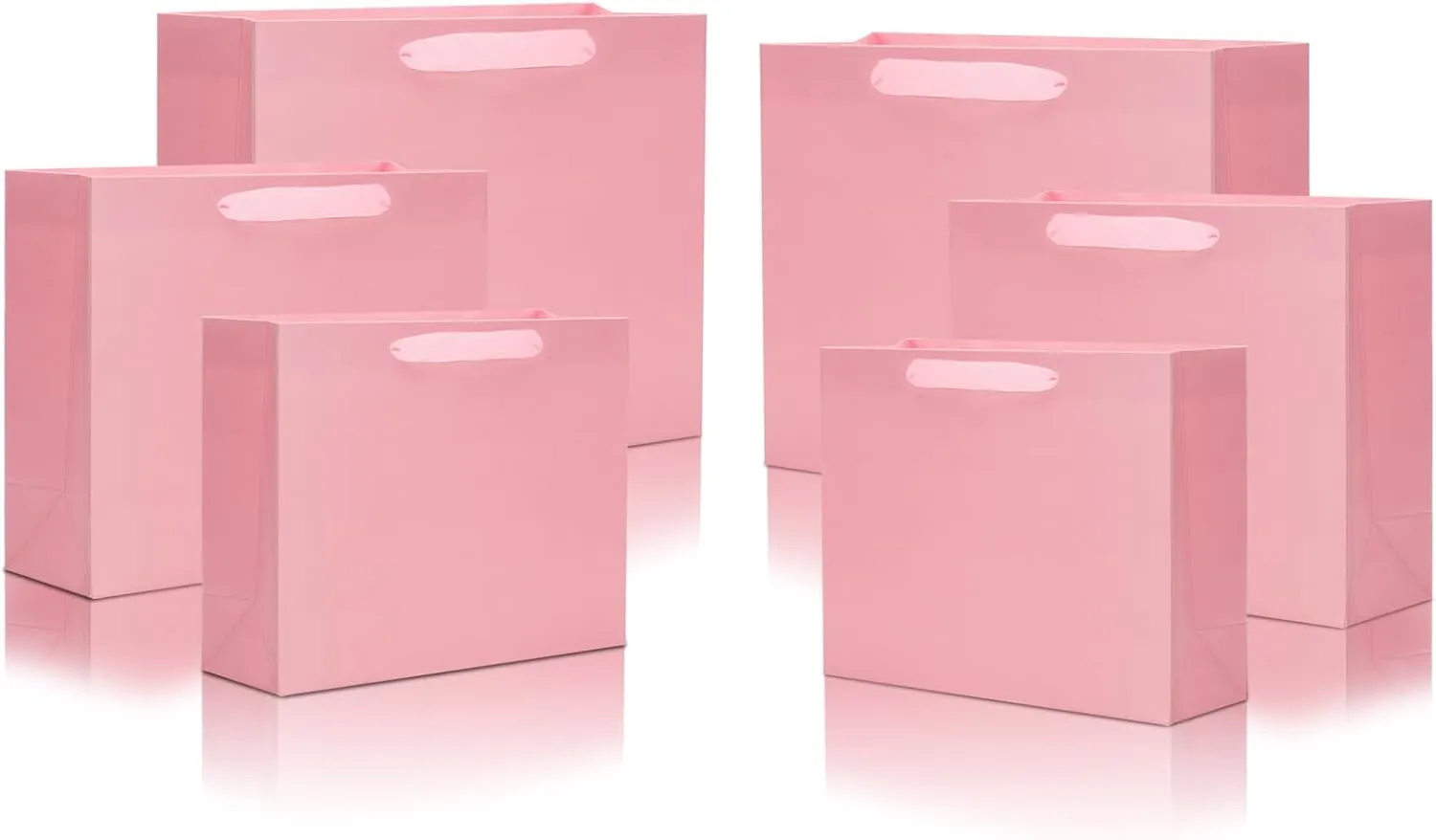 QIELSER 36 Pack Pink Gift Bags Bulk, Heavy Duty Kraft Paper Shopping Bags with Ribbon Handles for Party Favor, Wedding, Retail, Baby Shower, Christmas, 3 Size in 9", 11" and 13"