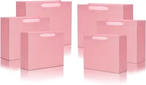QIELSER 36 Pack Pink Gift Bags Bulk, Heavy Duty Kraft Paper Shopping Bags with Ribbon Handles for Party Favor, Wedding, Retail, Baby Shower, Christmas, 3 Size in 9", 11" and 13"