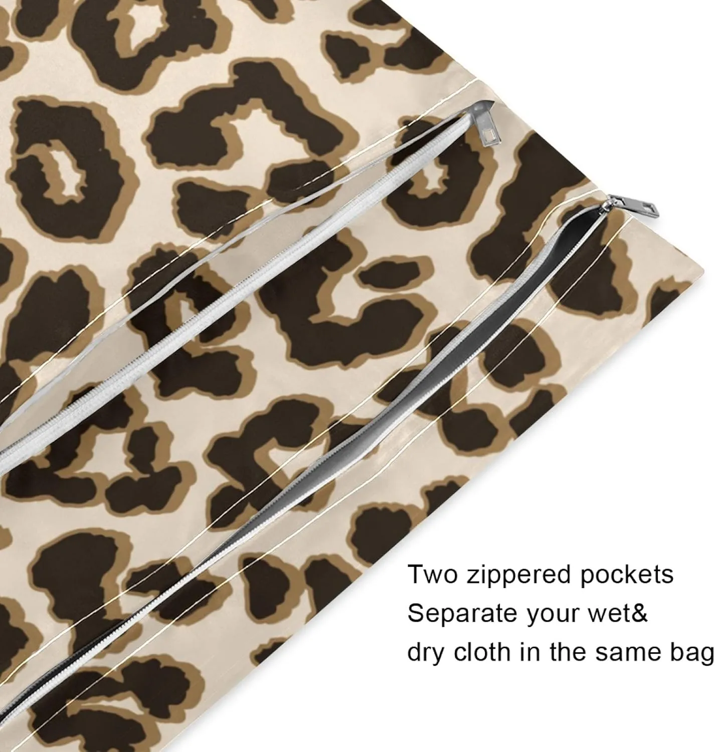 Qilmy 2pcs Leopard Wet Dry Bag Waterproof Reusable Baby Cloth Diaper Wet Dry Organizer for Travel, Beach, Stroller, Diapers, Wet Swimsuits, Toiletries