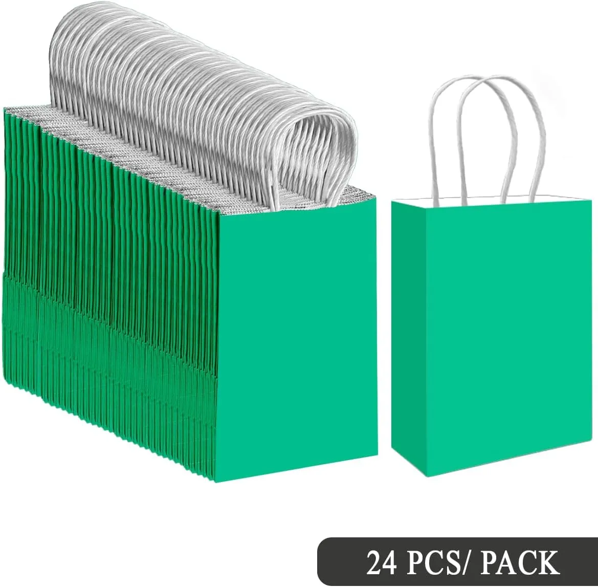 qiqee 24PCS Small Gift Bag with Handles Bulk 8.3"x6"x3" Gift Bags Lake Green Bags Multiple Uses (Small Size)