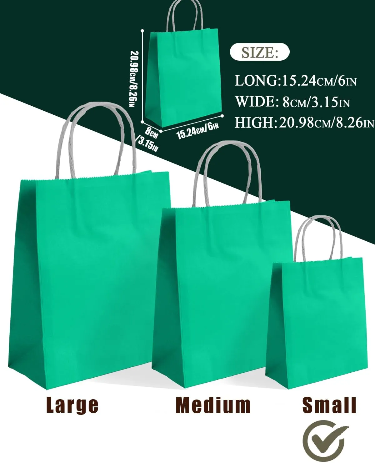 qiqee 24PCS Small Gift Bag with Handles Bulk 8.3"x6"x3" Gift Bags Lake Green Bags Multiple Uses (Small Size)