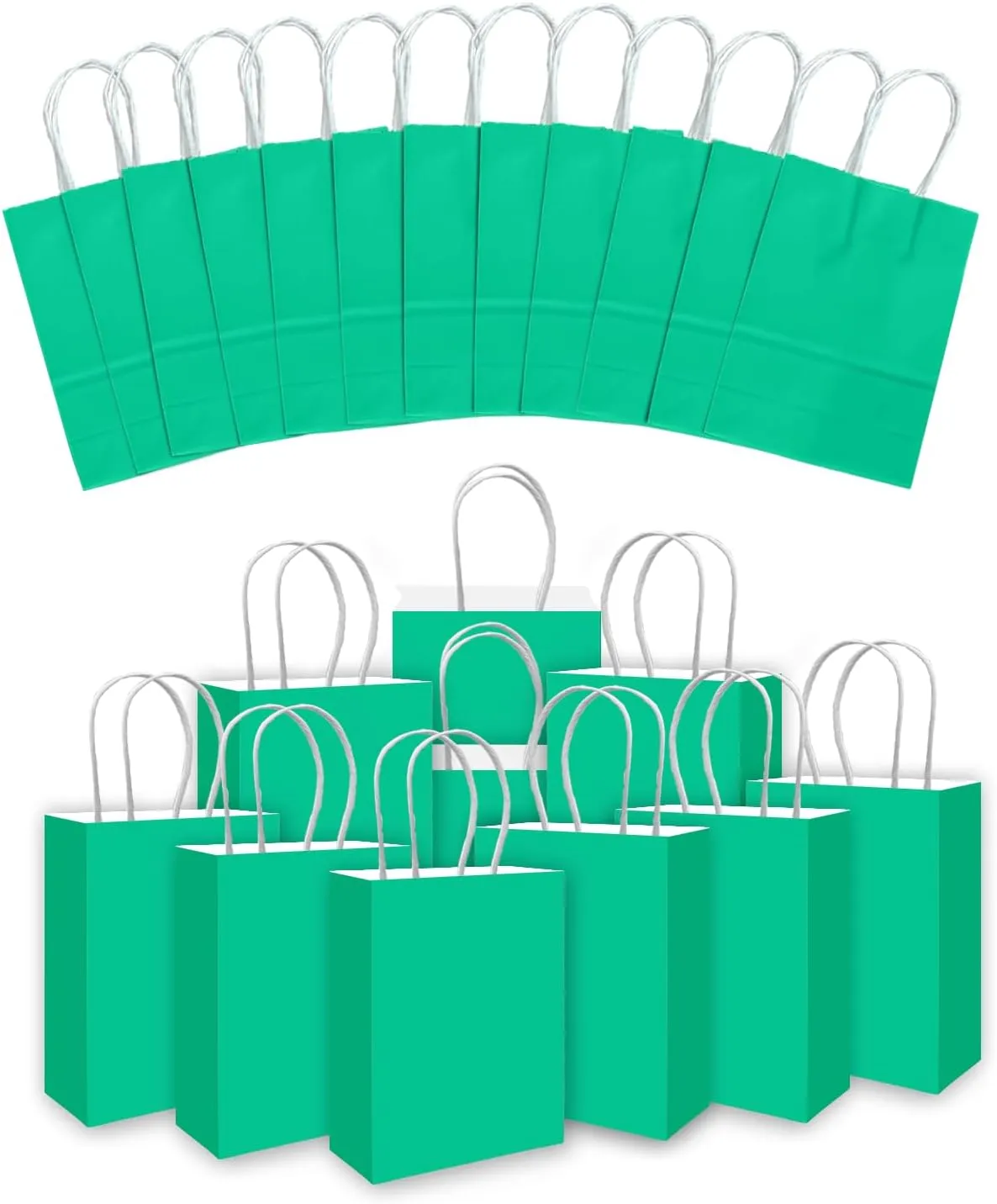 qiqee 24PCS Small Gift Bag with Handles Bulk 8.3"x6"x3" Gift Bags Lake Green Bags Multiple Uses (Small Size)