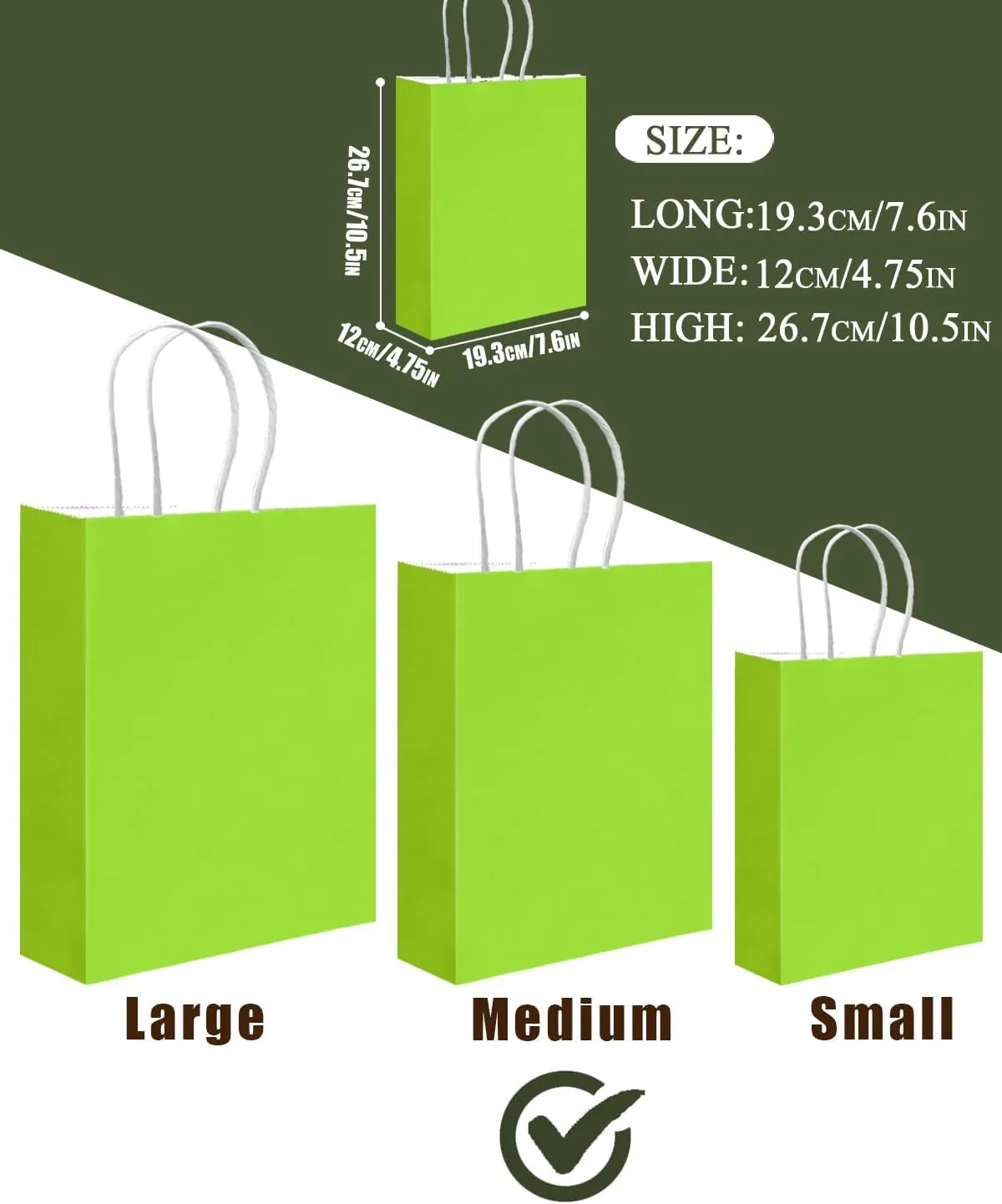 qiqee 30PCS Medium Gift Bag with Handles Bulk 11"x5"x8" Gift Bags 6 Different Green Color Bags Multiple Uses (Medium Size)
