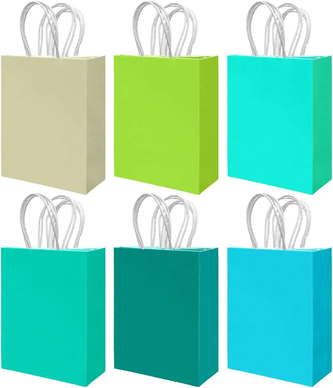 qiqee 30PCS Medium Gift Bag with Handles Bulk 11"x5"x8" Gift Bags 6 Different Green Color Bags Multiple Uses (Medium Size)
